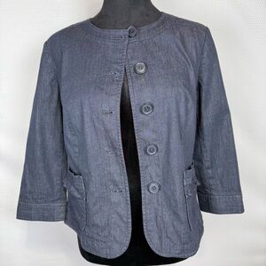 Ann Taylor LOFT Cropped Denim Jacket  Size Small 3/4 Sleeves Ruffled Pockets